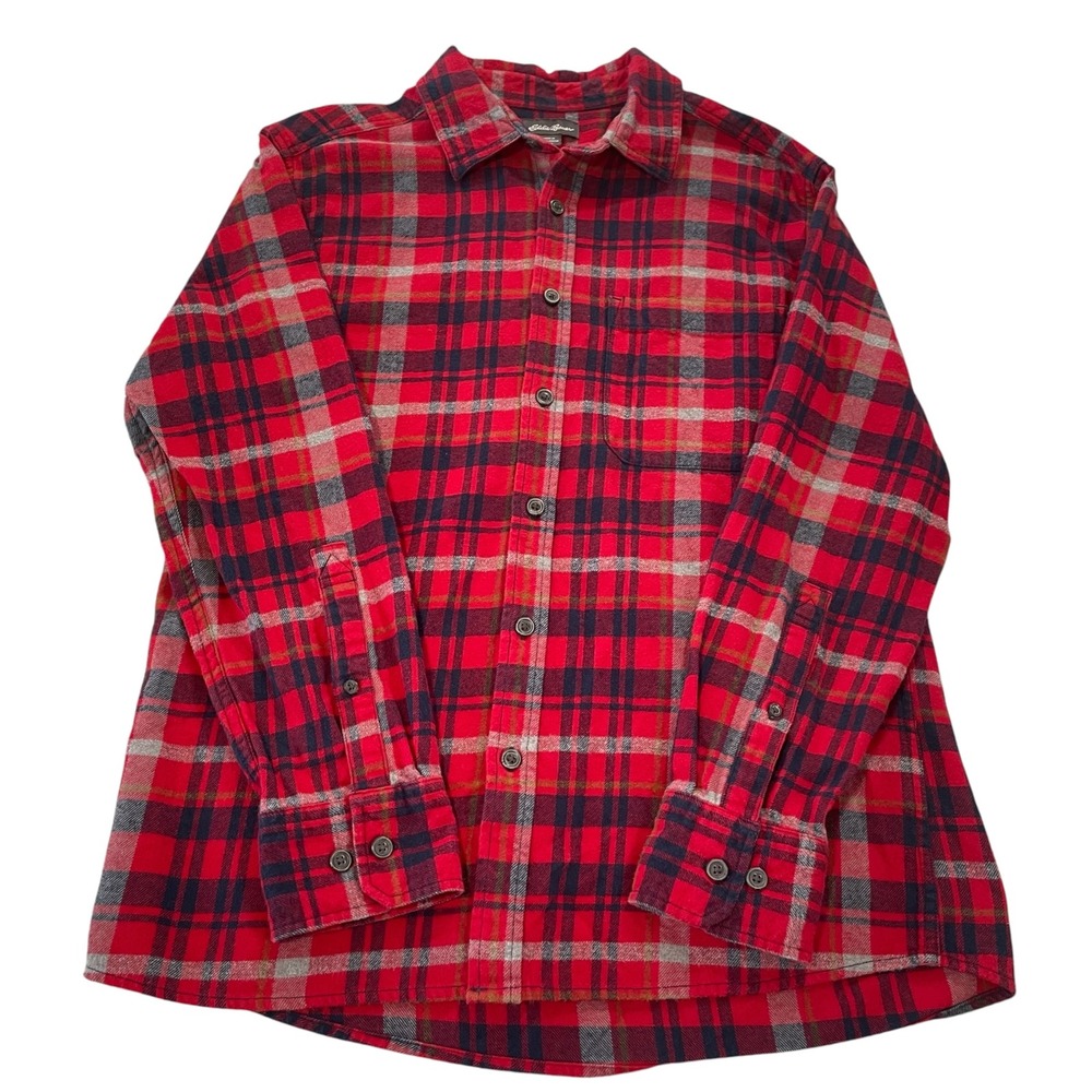 Eddie Bauer Mens Red Plaid Flannel Button Up Shirt Size Medium 100% Cotton - Picture 2 of 6